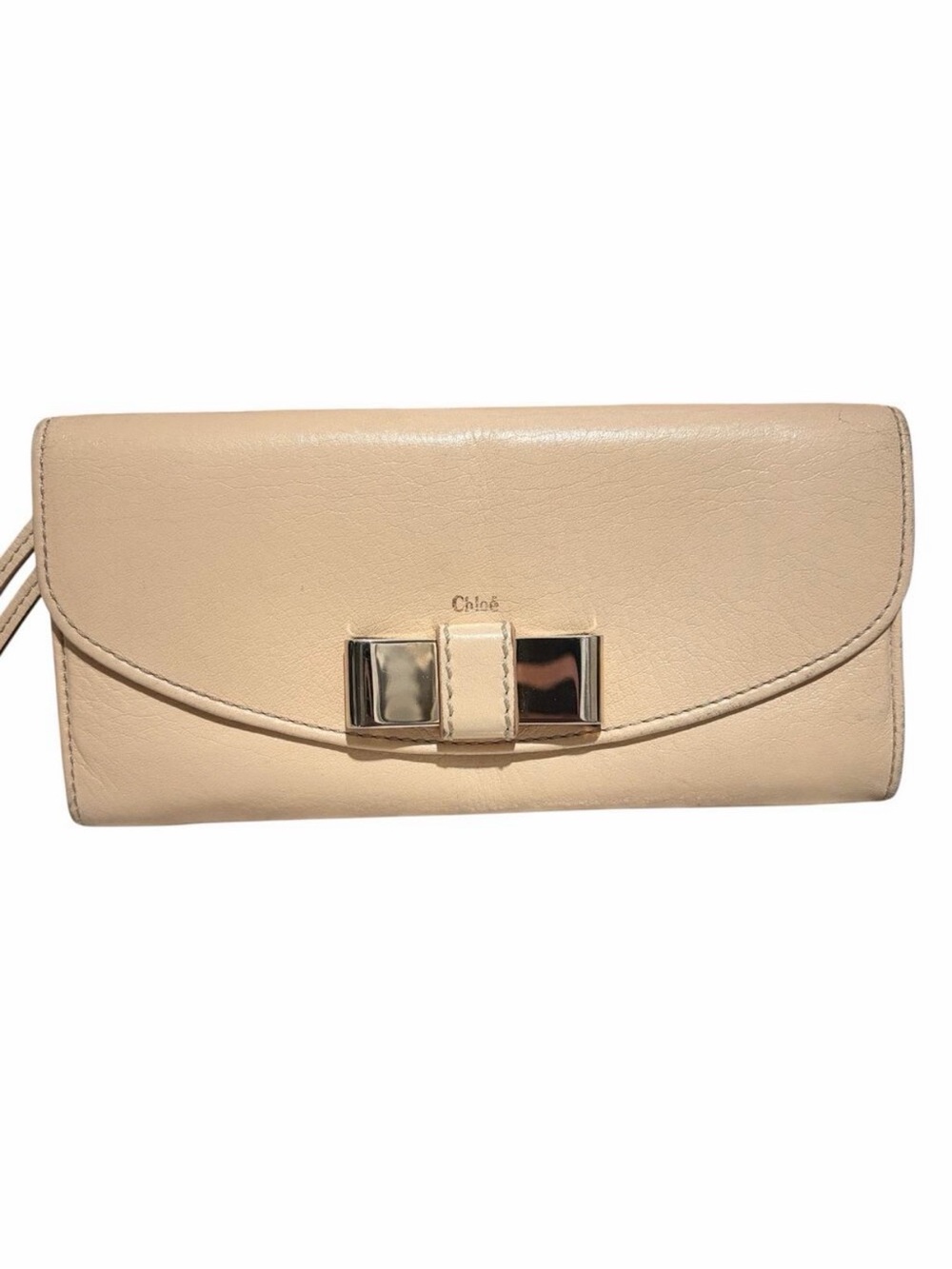 Chloe Elsie Blush Pink Leather Bow Continental Flap Wallet 10 Card Slots